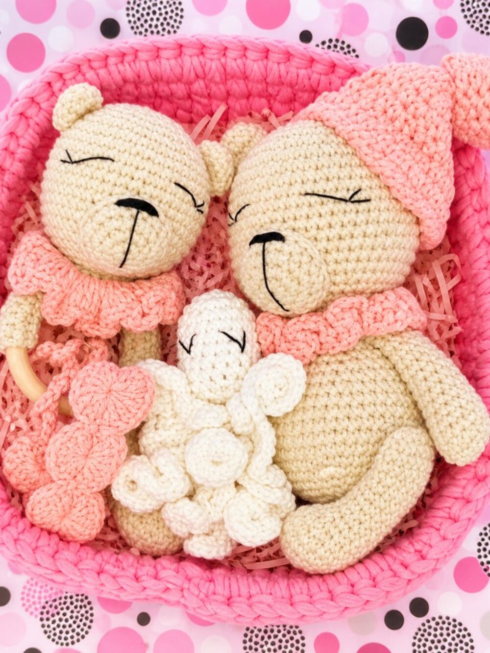 Handmade Crochet Baby Gift Set – Bear Lovey, Teether & Pacifier Clip